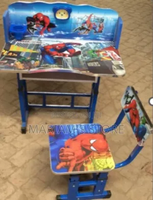 Kids Spider-man Study Table And Chair Set With A Cartoon-printed