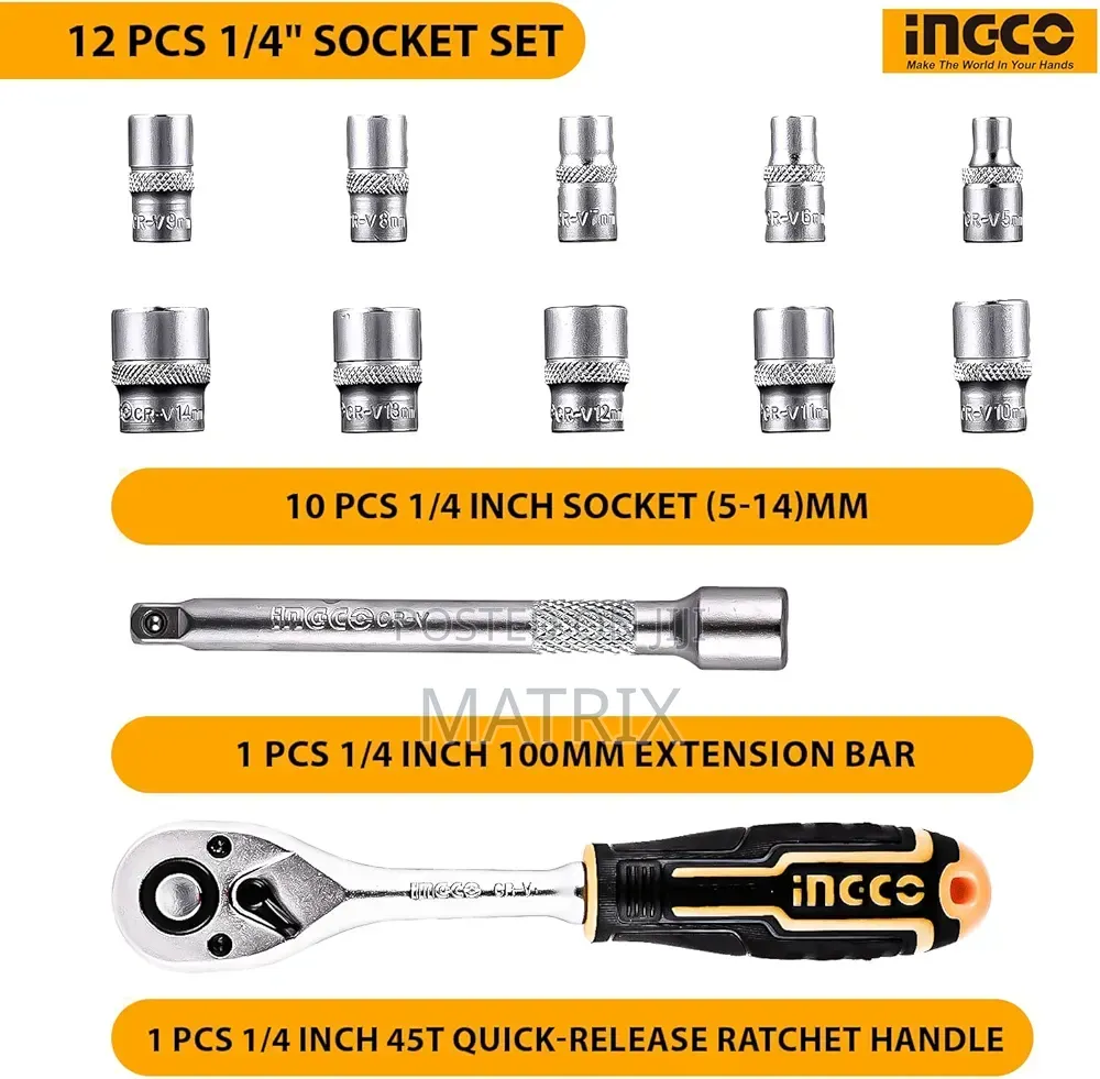Ingco 12 PCS 1/4" Socket Set