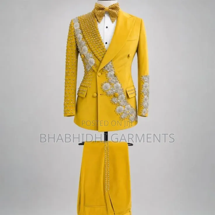 Yellow Prom Party Double Breasted Suits