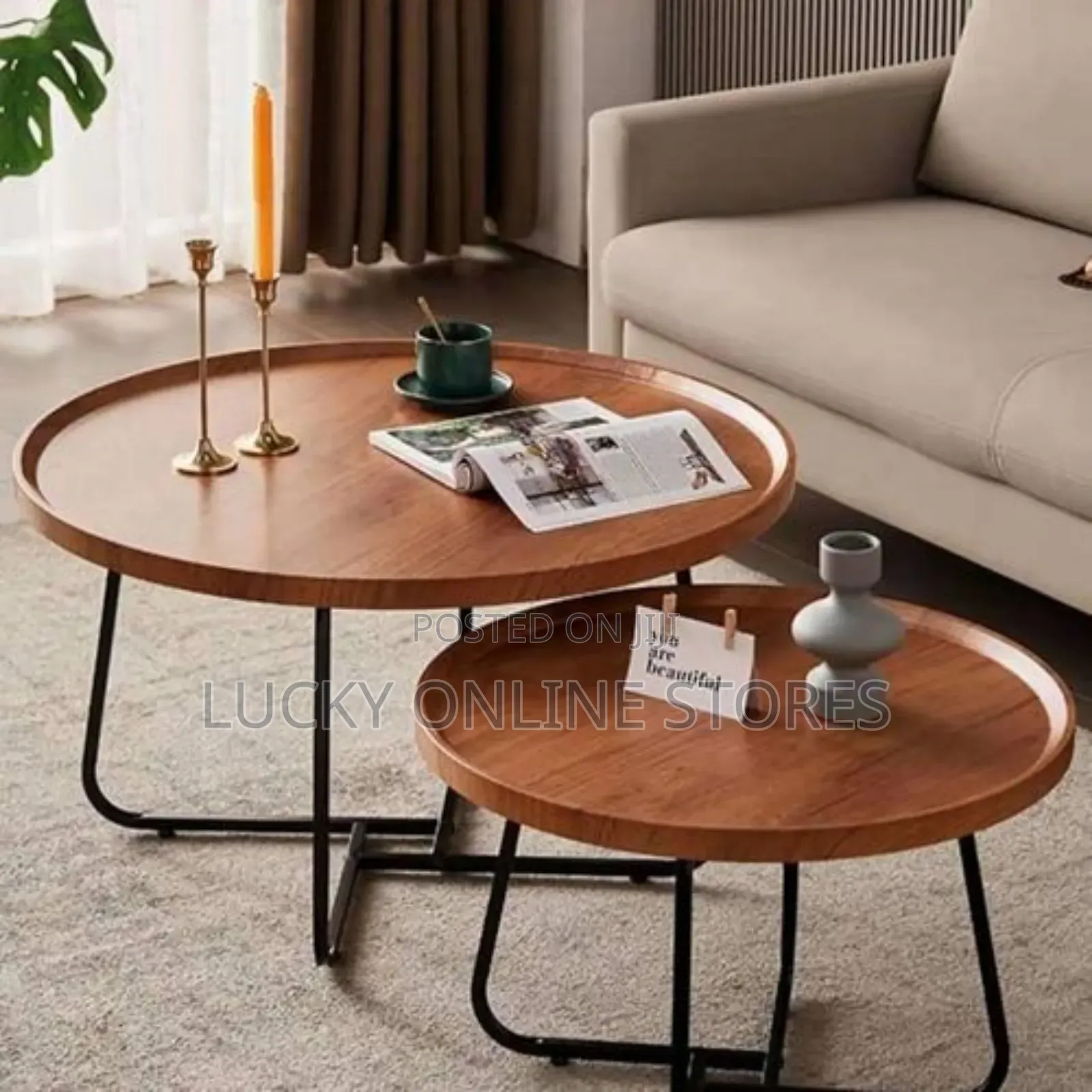 Table Set of 2 Nesting Round End Table