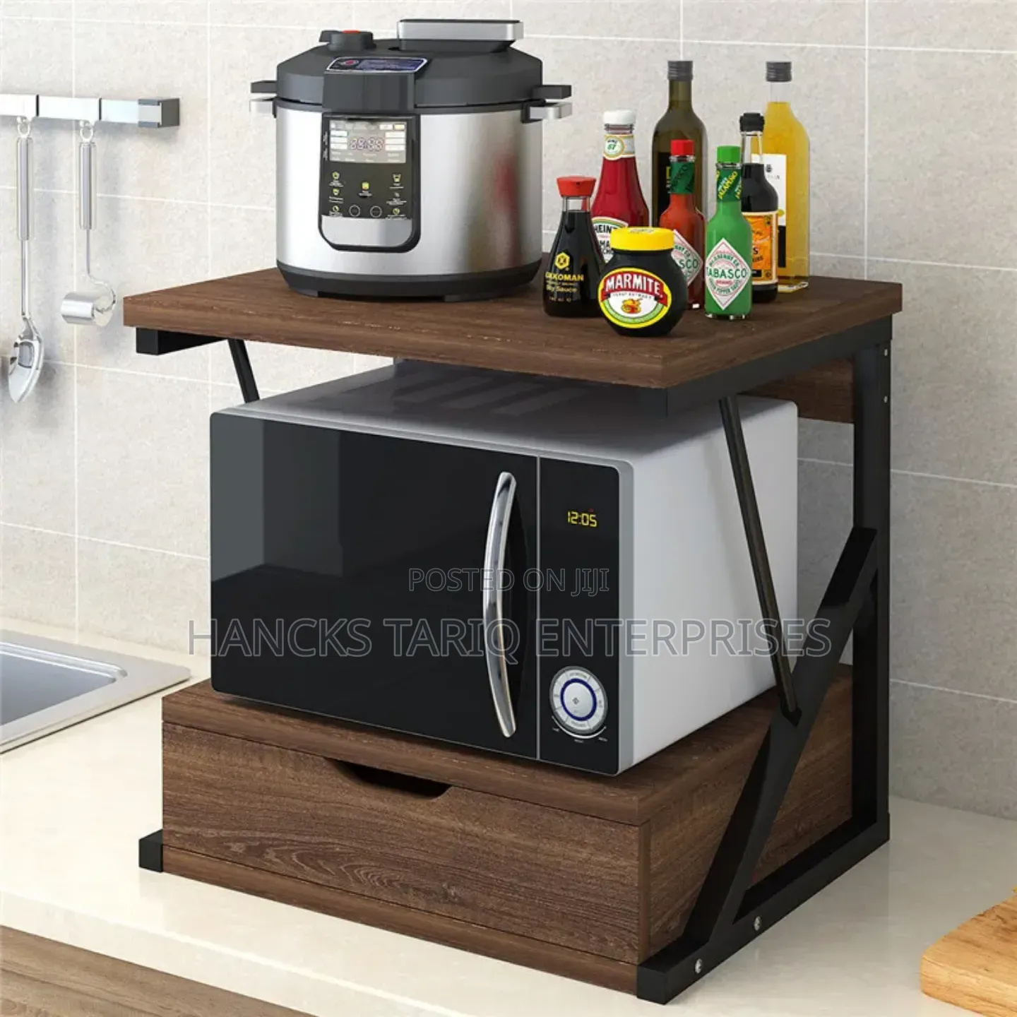 Kitchen Microwave Storage Rack With Drawer