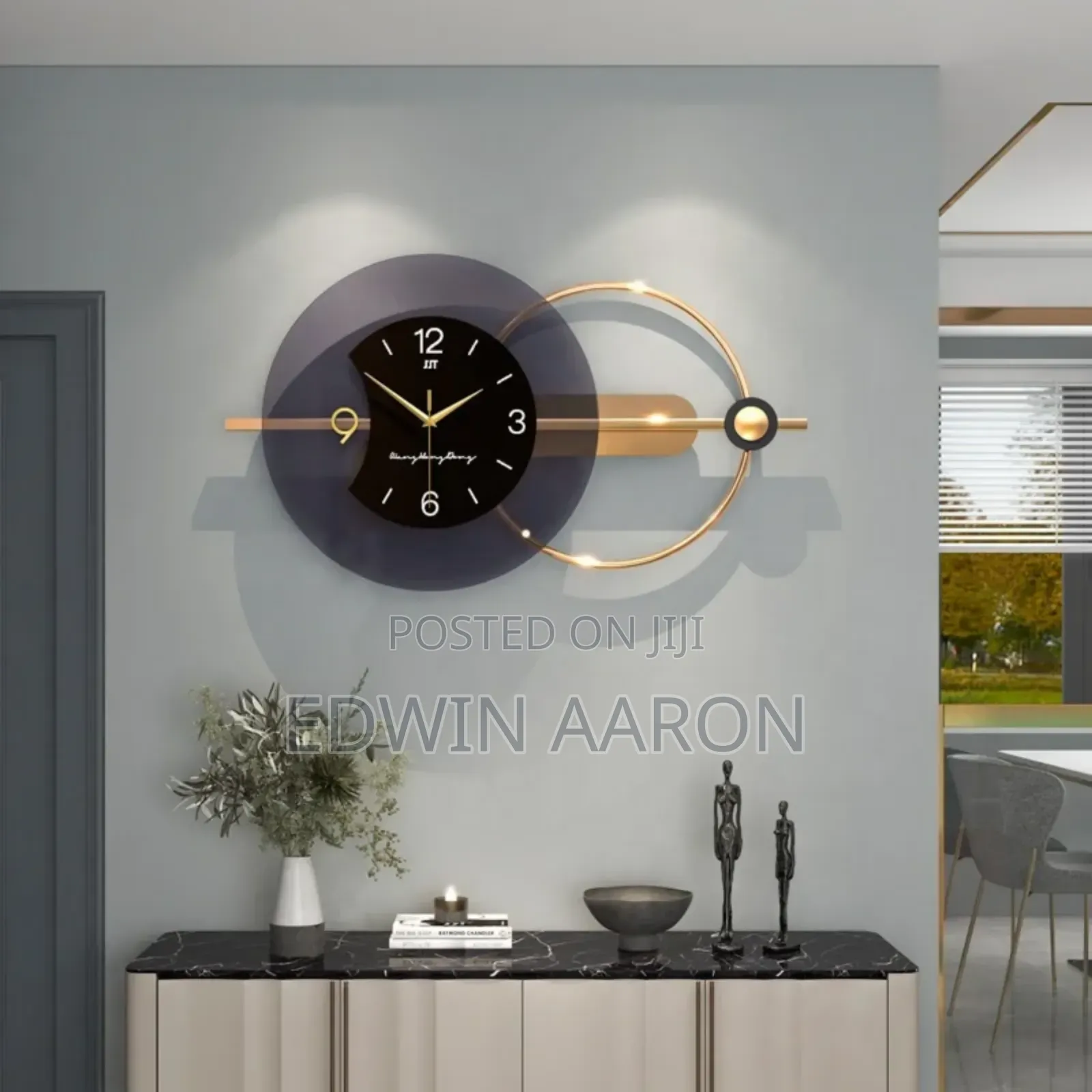 Modern 3d Wall Clock With Geometric Golden Design .
