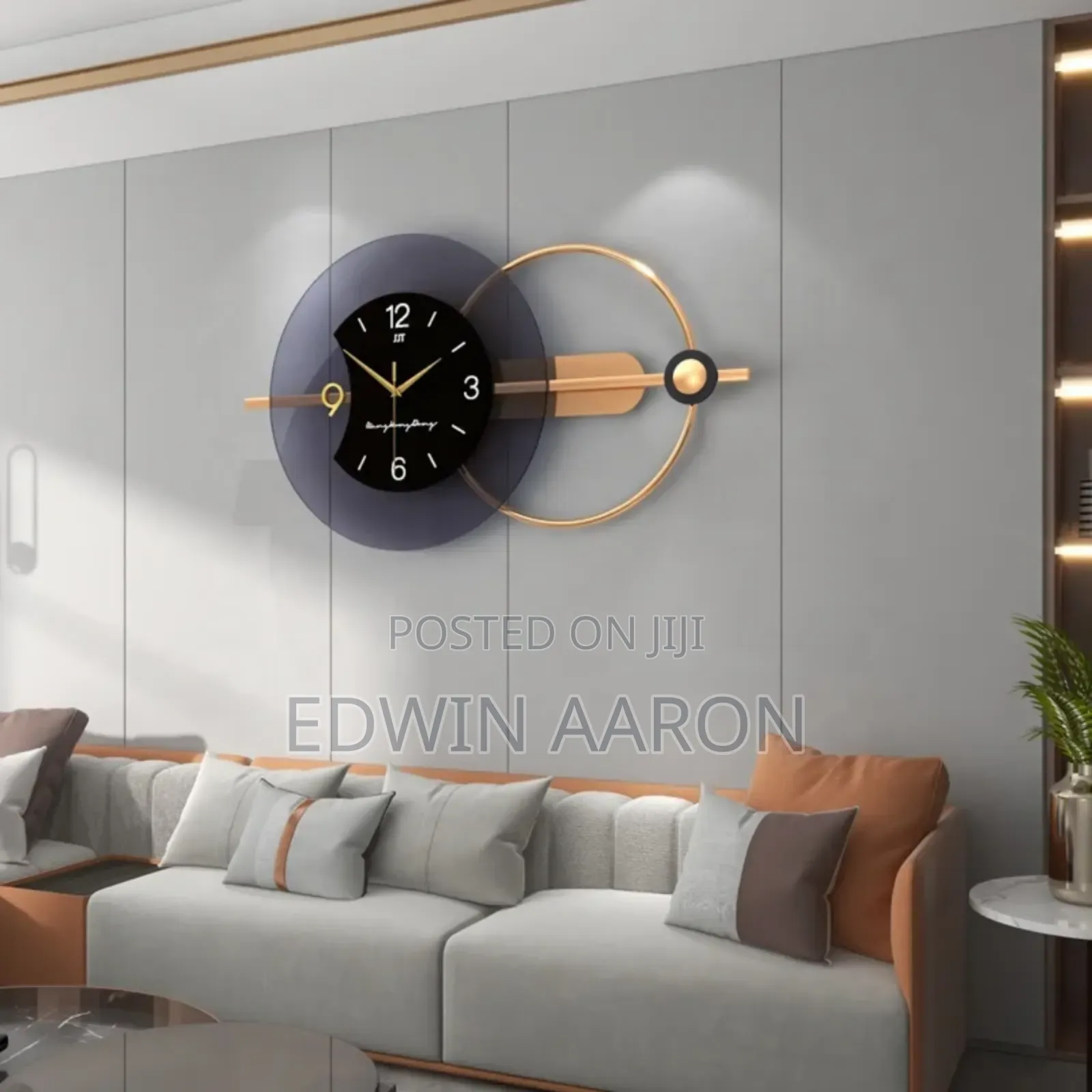 Modern 3d Wall Clock With Geometric Golden Design .