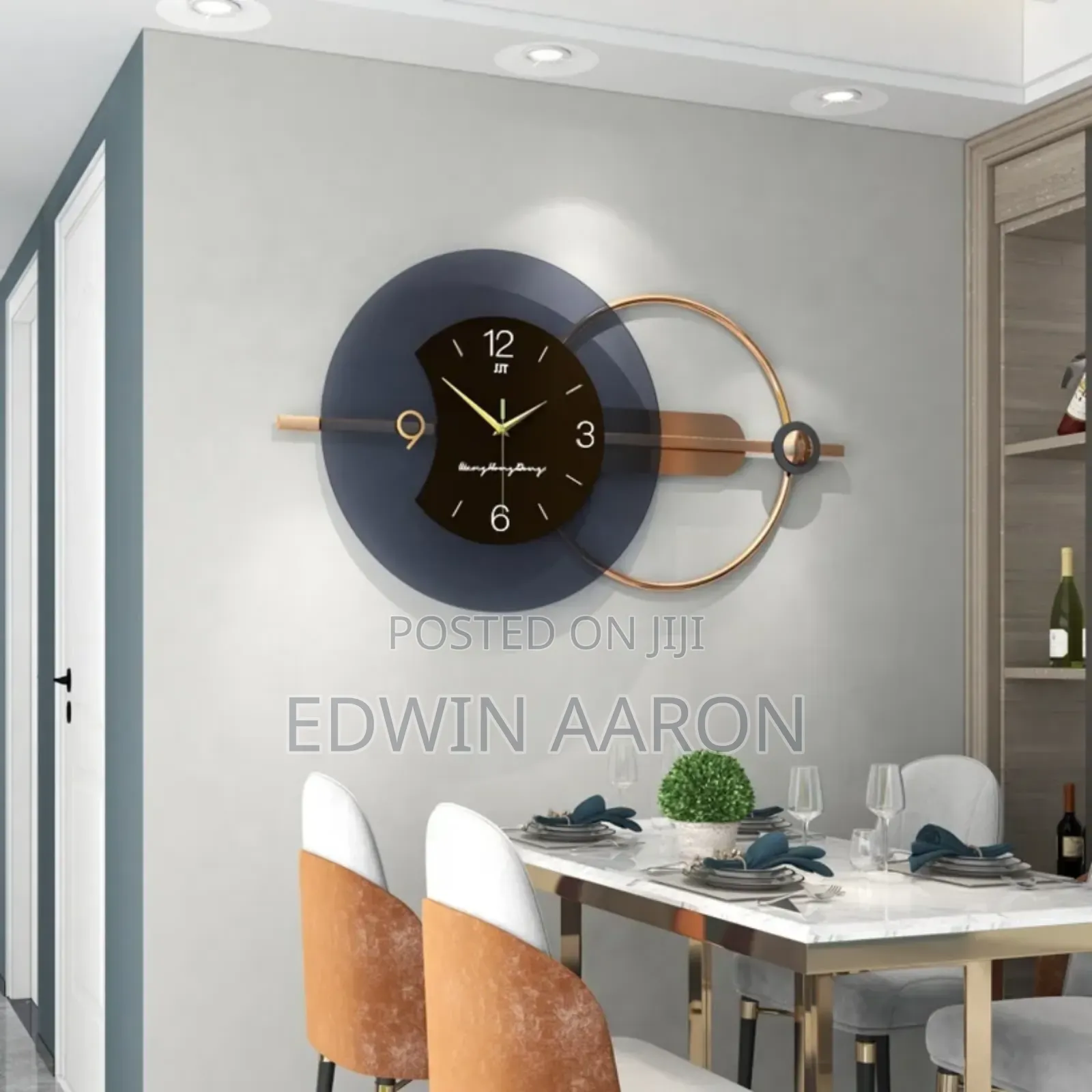 Modern 3d Wall Clock With Geometric Golden Design .