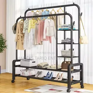 Freestanding Clothes Garment Rack With Shelving