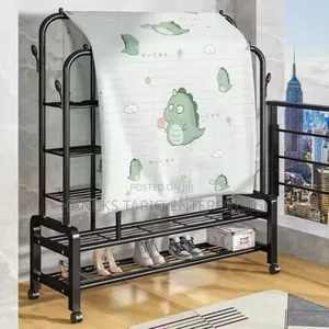 Freestanding Clothes Garment Rack With Shelving