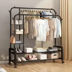 Freestanding Clothes Garment Rack With Shelving
