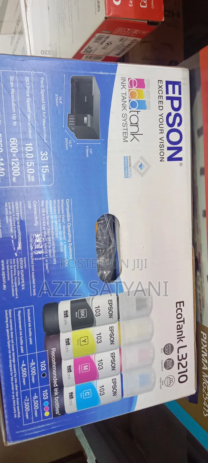 Epson Ecotank L3210 Compact 3-in-1 (Print, Scan, Copy) Inkjet Printer