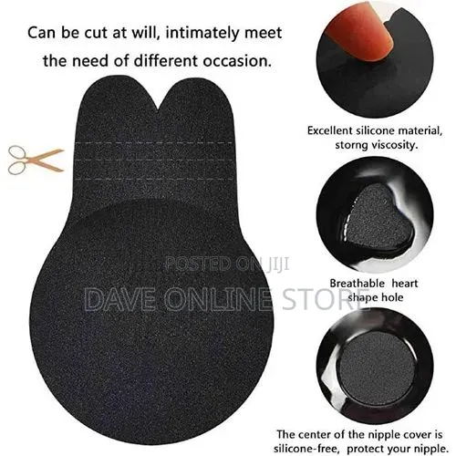 Strapless Sticky Bra, Backless Adhesive Push Up Bra- Black/Brown