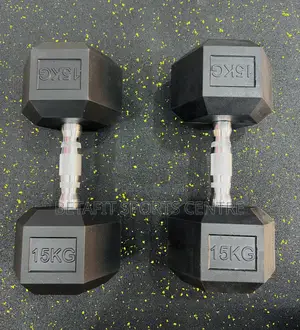 15kg Black Rubber Hex Dumbbells