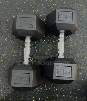 20kg Black Rubber Hex Dumbbells