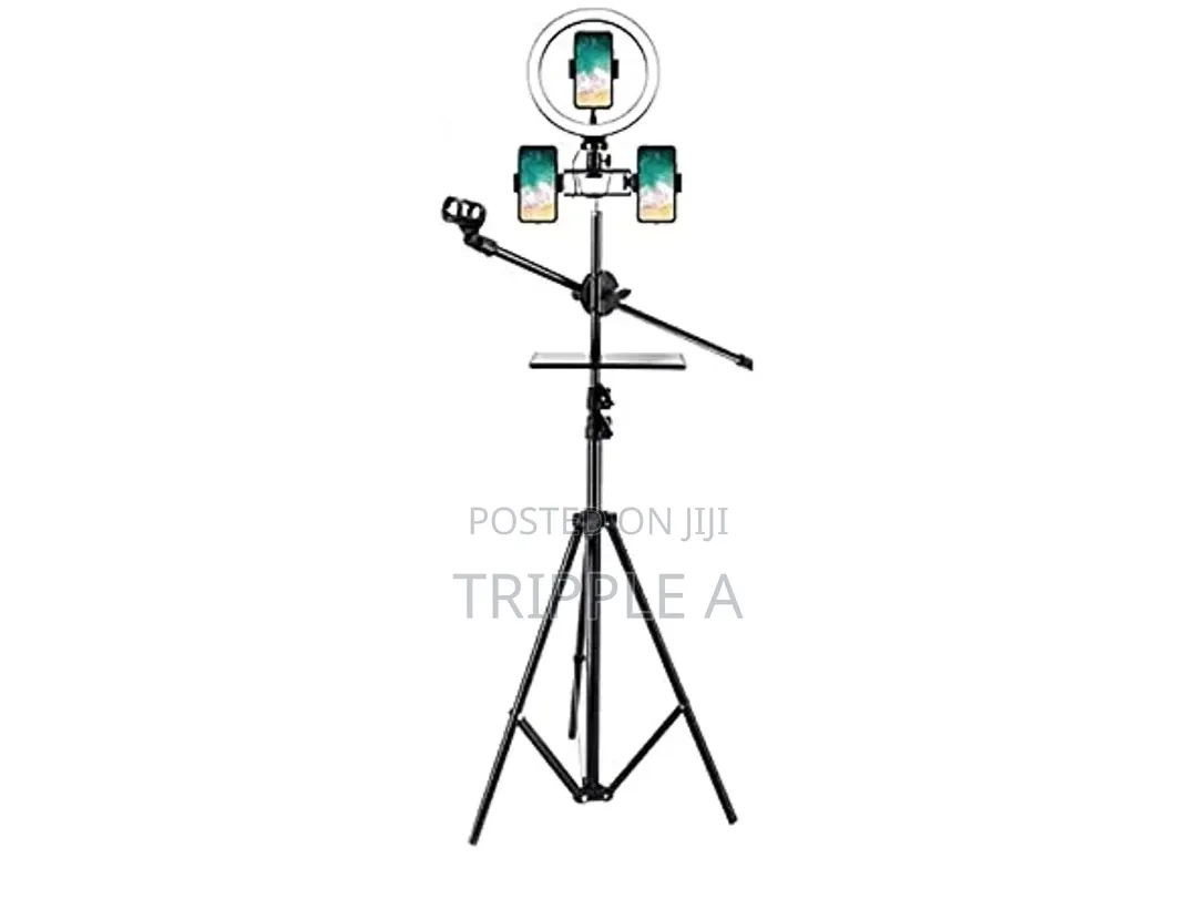 Ringlight With Stand and Microphone Stand Set Up