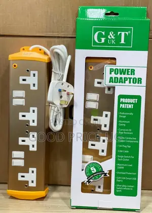 G T Uk 4-Way Heavy Duty Metallic Power Adaptor Extension Strip.