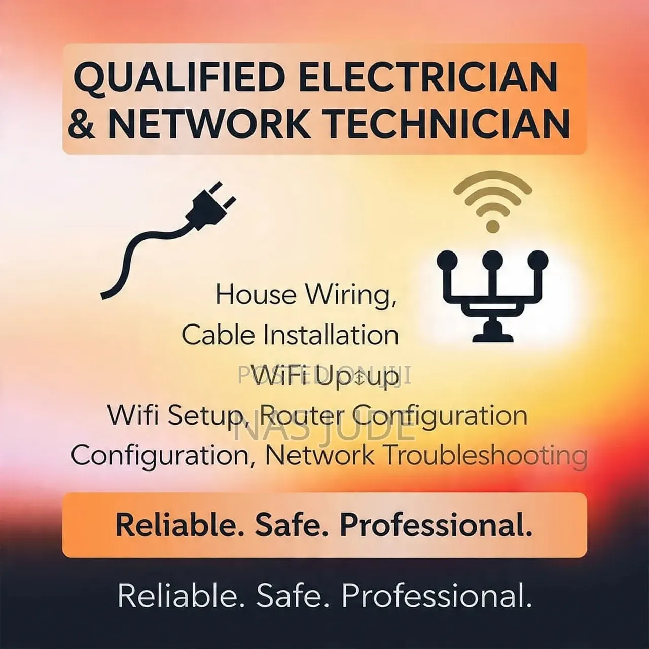 Electrician and Network Technician for Wifi and Billing Systems.
