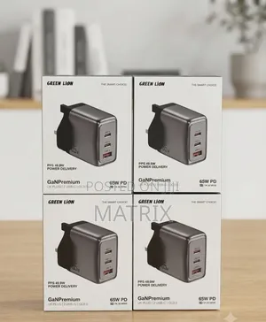 Green Lion Gan Premium Charger 65w Pd Uk Plug, 3ports