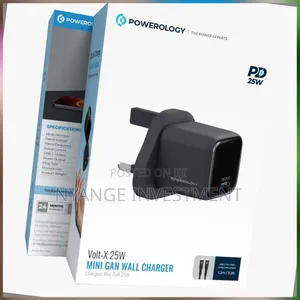 Powerology 25w Mini Gan Wall Charger With 1.2m Type C to Type C Cable