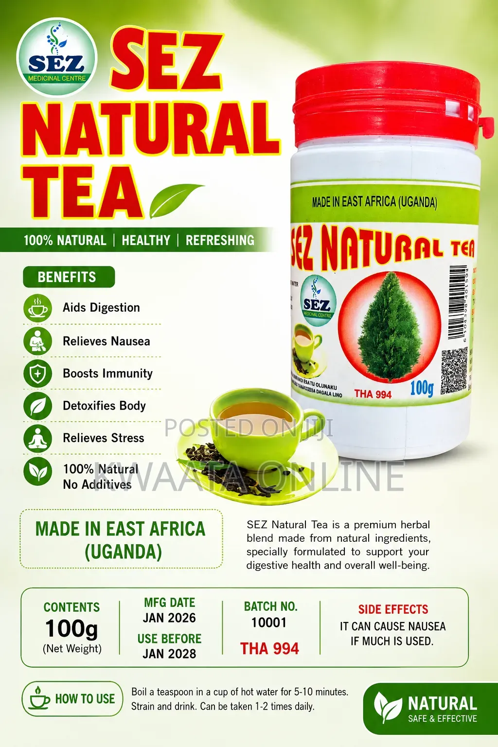 Sez Natural Cypress (Kakomera) Tea – Herbal Immune Support Tea | 100g