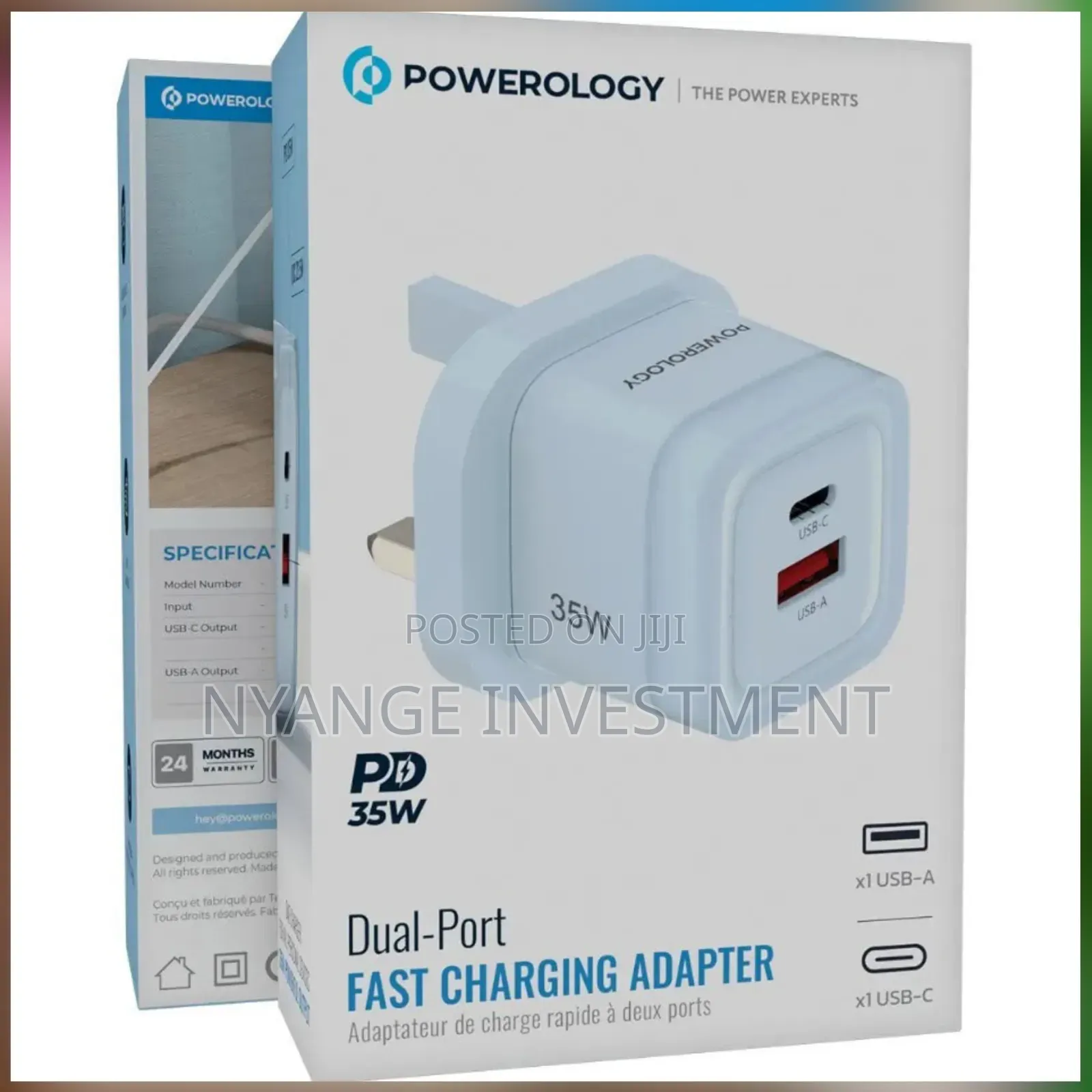 Powerology Dual-Port Fast Charging Adapter.