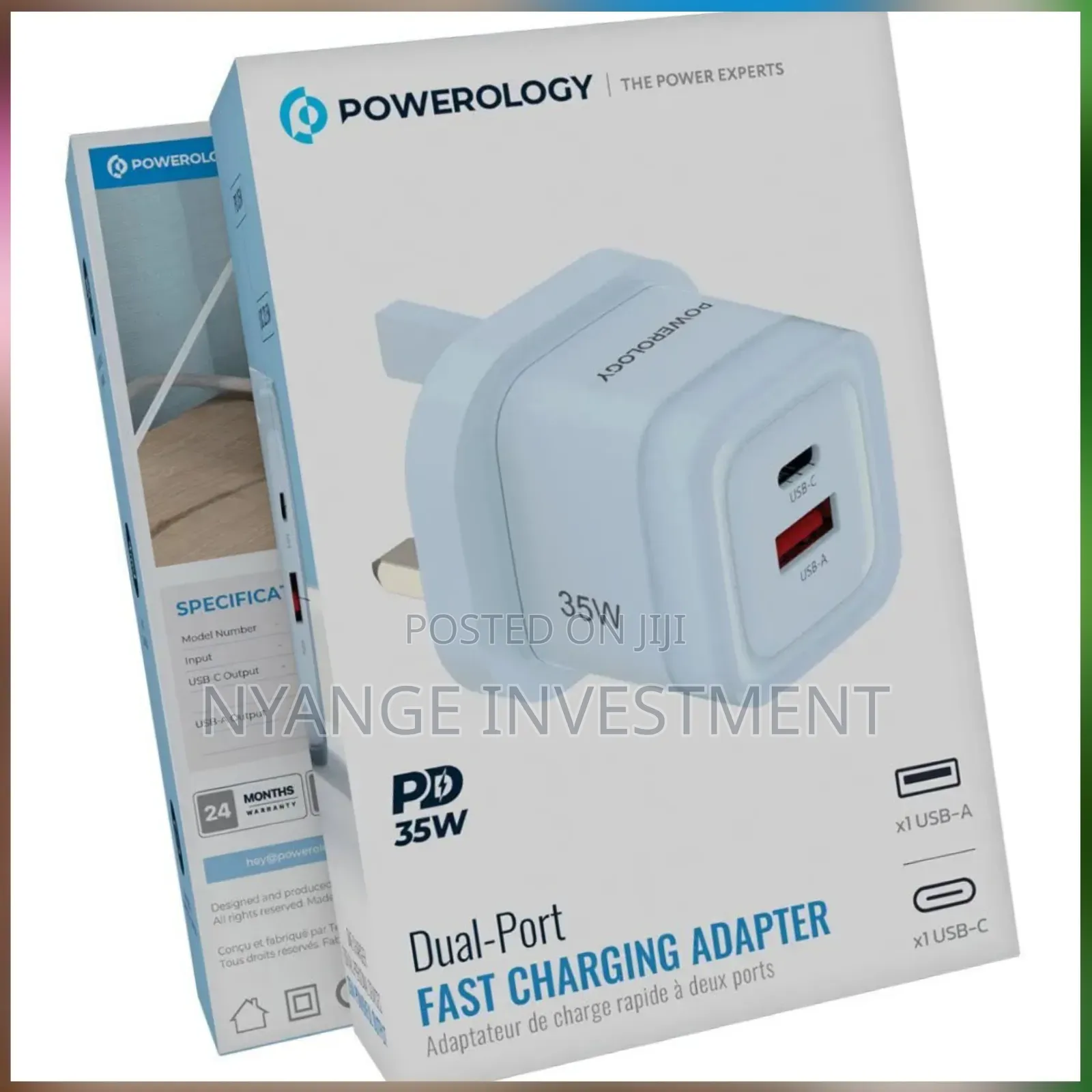 Powerology Dual-Port Fast Charging Adapter.