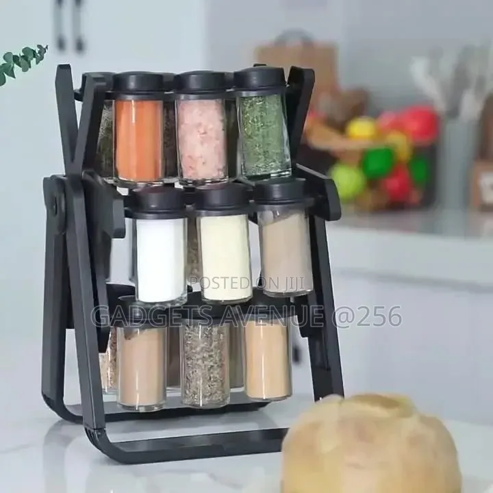 Ferris Wheel-Style Revolving Spice Rack Includes 18 Glass Jars .