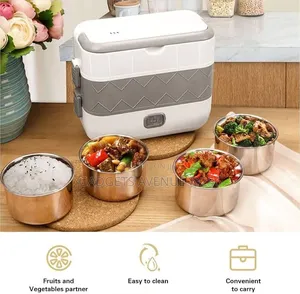 Portable, 2-Layer Electric Heating Lunch Box Features a White Top W.