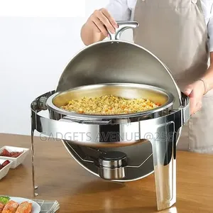 Steel Chafing Dish Features A Convenient Roll-top Lid And Fuel Holder