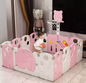 Kids Foldable Playpen With Basketball Hoop