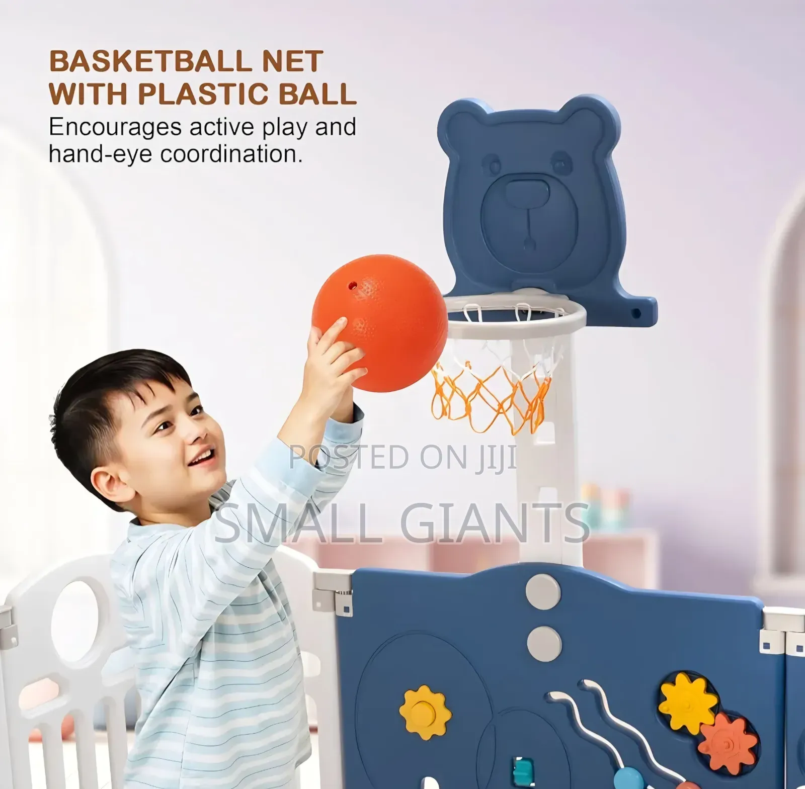 Kids Foldable Activity Centre Playpen With Basketball Hoop
