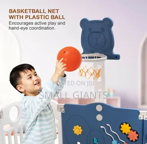 Kids Foldable Activity Centre Playpen With Basketball Hoop