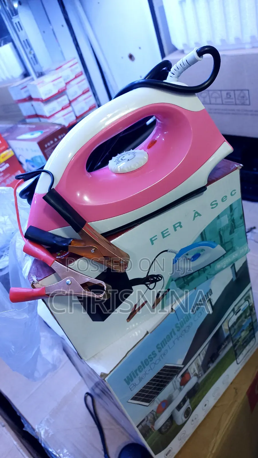 12v Dc Solar Pressing Iron (150w Dry Flat Iron With Battery Clips)