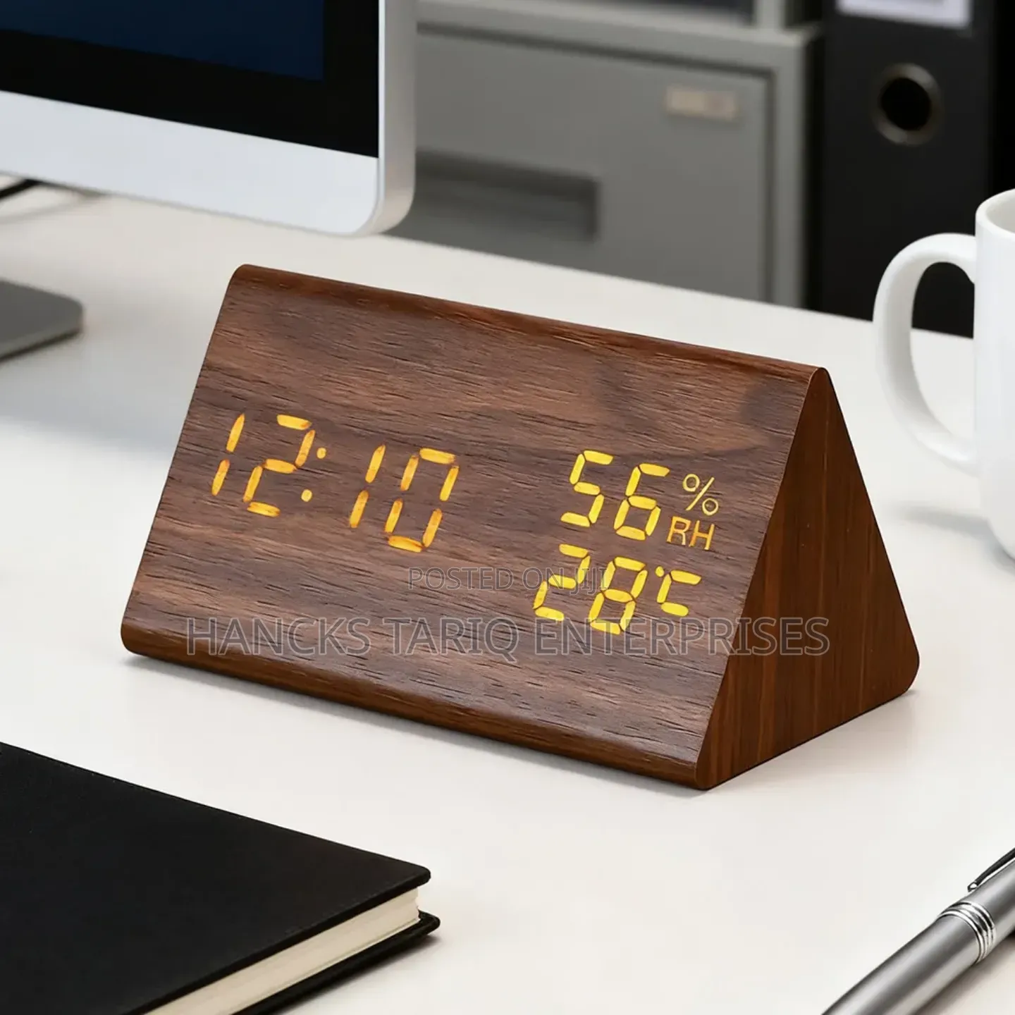 ​Triangular Wooden Digital Desk Clock