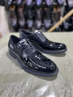 Men's Cap Front Shinny Oxfords -Black