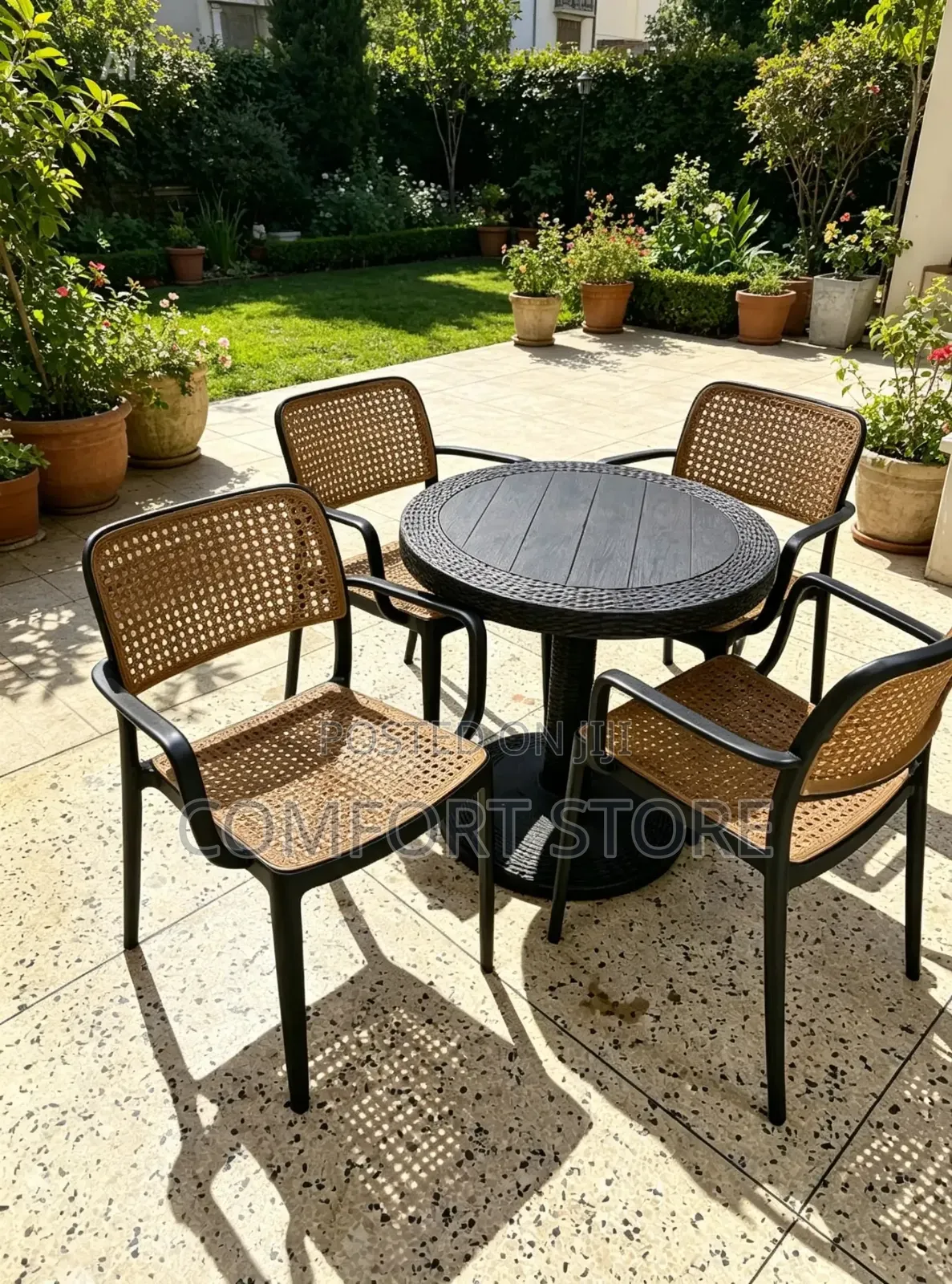 Round Dining Table With Plastic Armrest Chairs