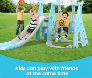 4-in-1 Indoor/Outdoor Swing Set for Kids With Basketball Hoop