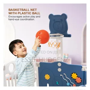 Foldable Kids Play Pen With Basketball Hoop