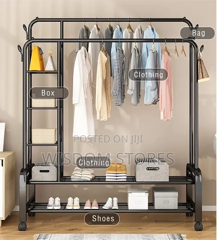 Metal Coat Rack Wheeled Clothes Rack