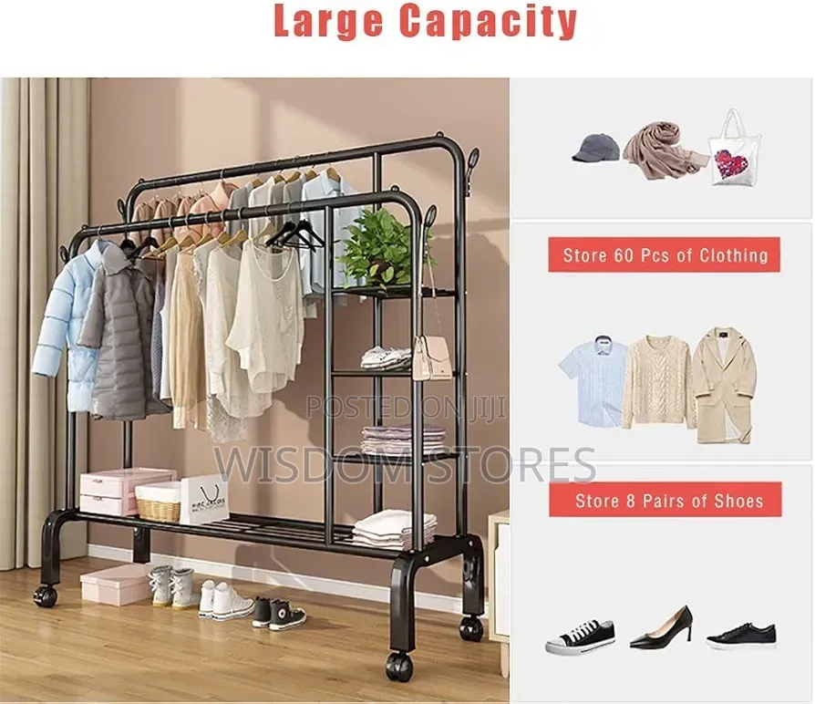 Metal Coat Rack Wheeled Clothes Rack