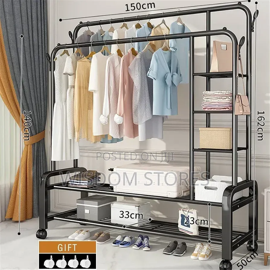Metal Coat Rack Wheeled Clothes Rack
