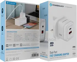 Powerology 35w Dual Port Fast Wall Charger, Usb-C Pd Usb-A