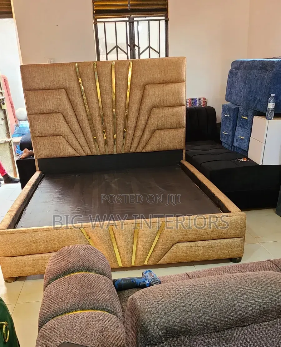 Light Brown 5 by 6 Bed in Fabric