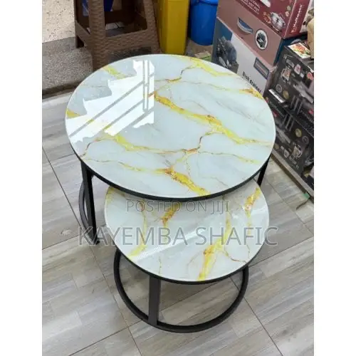 2-Piece Round Tempered Glass Nesting Coffee Table Set