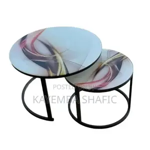2-Piece Round Tempered Glass Nesting Coffee Table Set