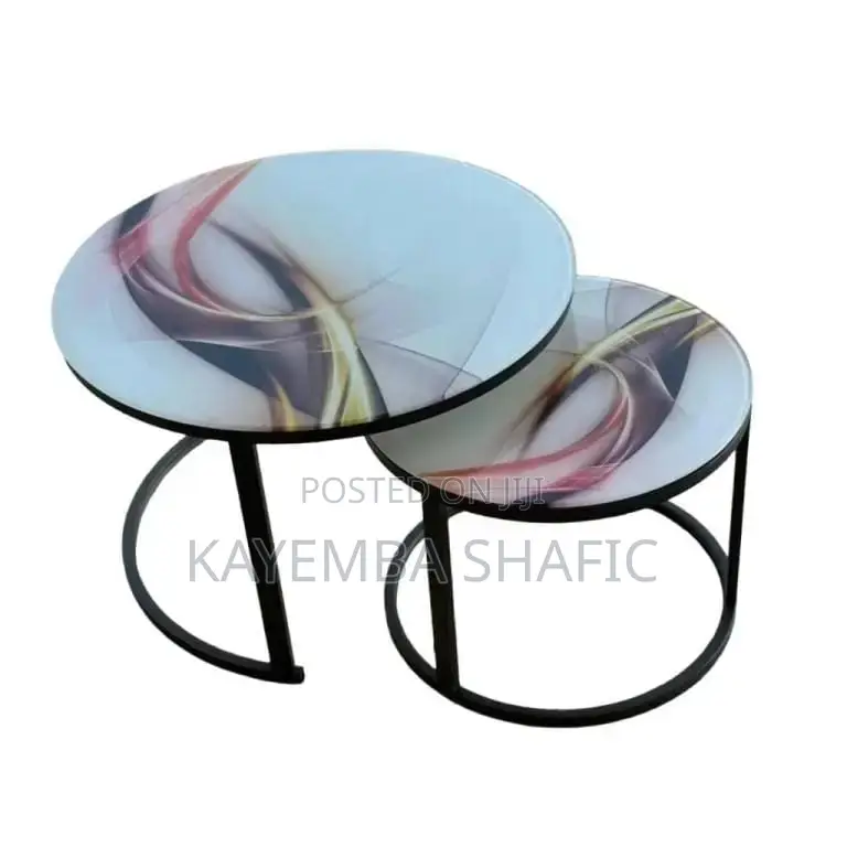 2-Piece Round Tempered Glass Nesting Coffee Table Set