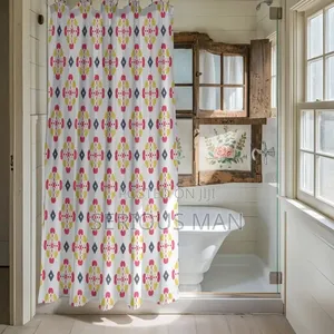 Pink and White Shower Curtain