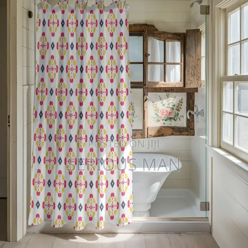 Pink and White Shower Curtain
