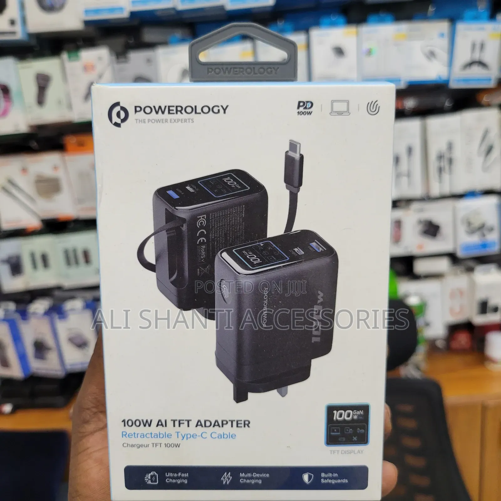 Powerology 100w Ai TFT Power Adapter With Retractable Usb-C Cable