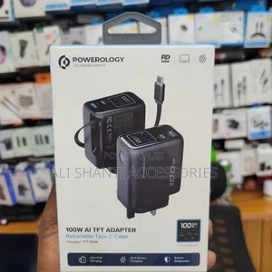Powerology 100w Ai TFT Power Adapter With Retractable Usb-C Cable
