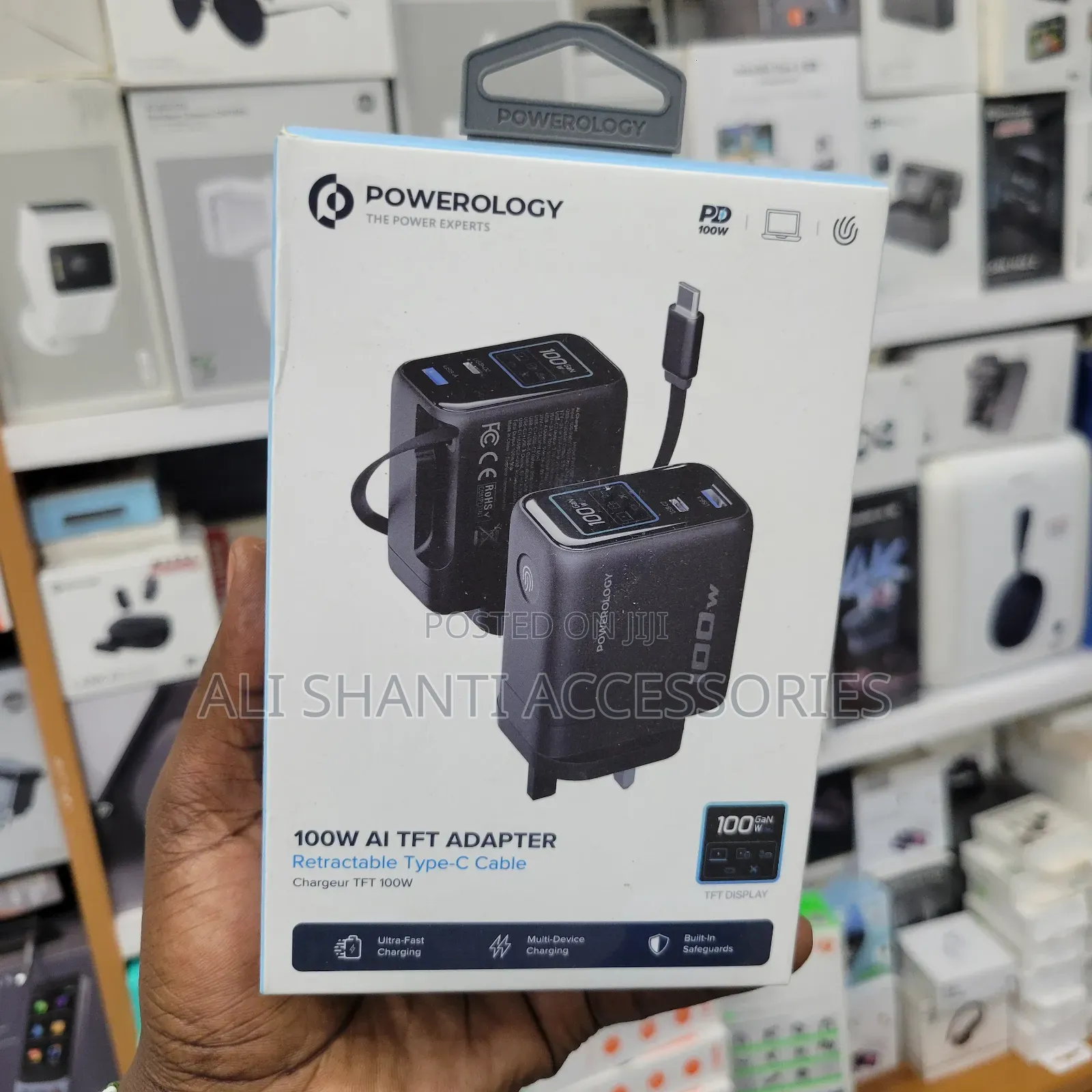 Powerology 100w Ai TFT Power Adapter With Retractable Usb-C Cable