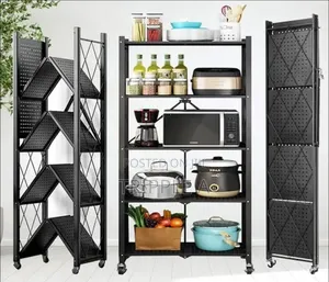Kitchen Bathroom 5 Layer Folding Storage Metal Rack