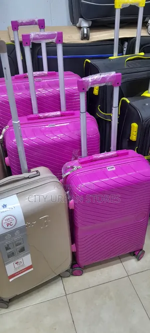 Baby Pink 3pcs Full Set Plastic Rubber Suitcases